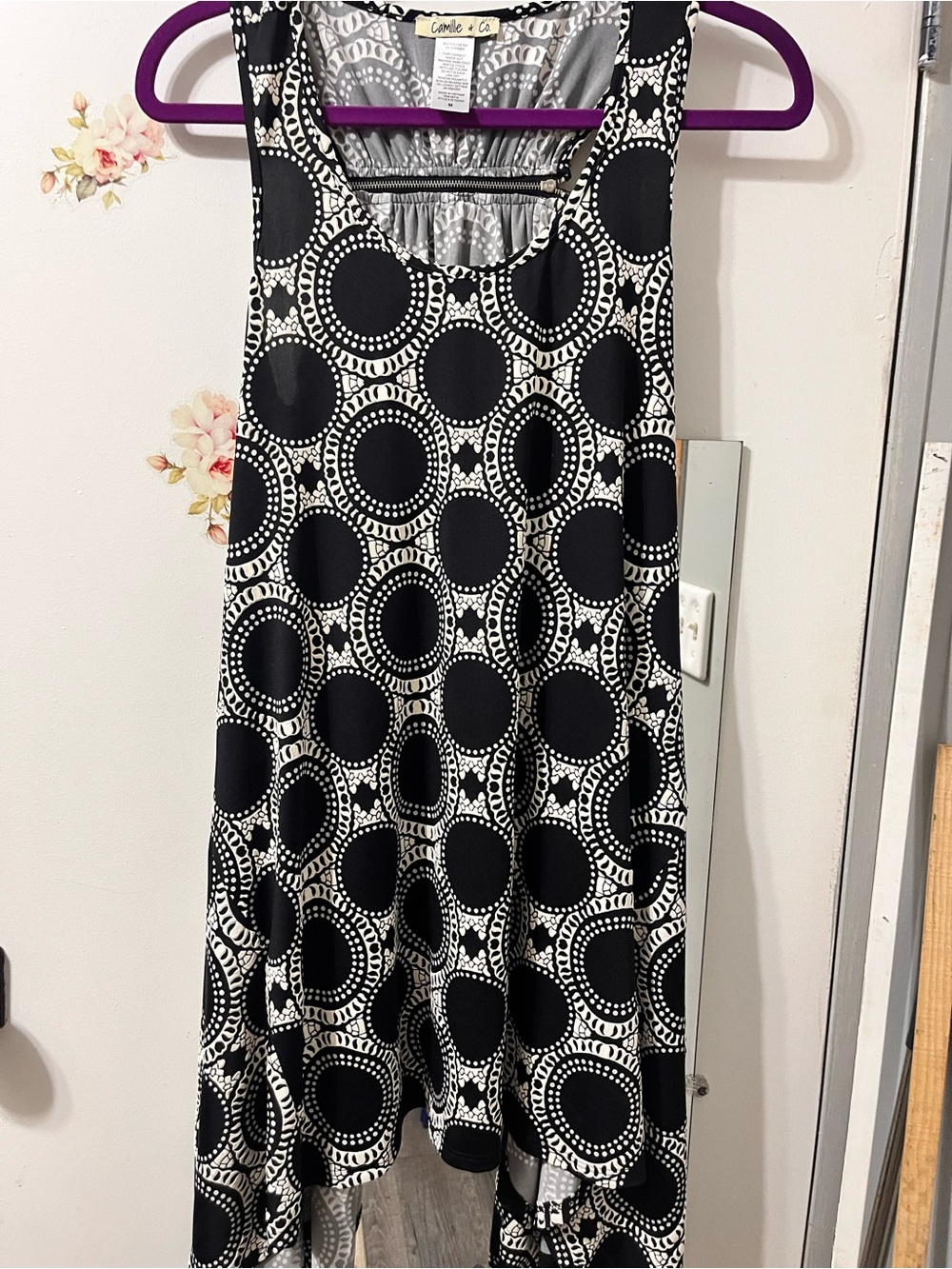 Camille & Co Black and White Asymmetrical Circle-Print Dress